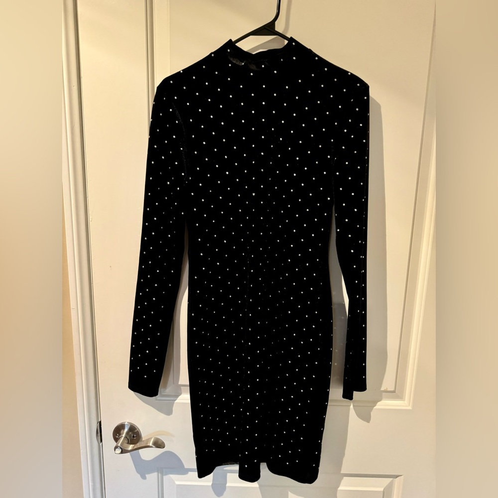 H&M Black Long Sleeve Velvet Dress with Rhinestones - Picture 3 of 6